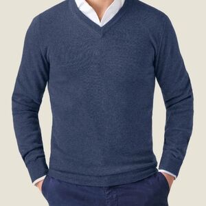 Jos. A. Banks Cashmere Sweater Atlantic Blue Long Sleeves V-Neck Men's XL